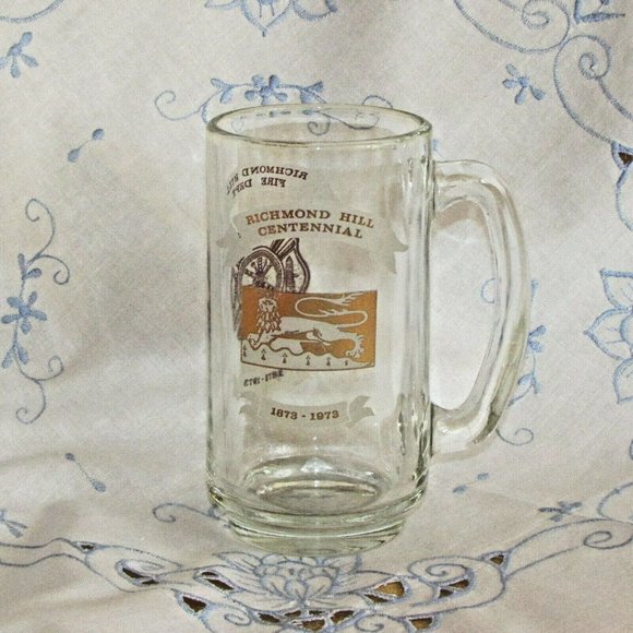 1973 Richmond Hill Fire Department Glass Beer Mug Centennial Vintage - Picture 2 of 6